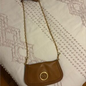 Tory Burch Brown Gold Crossbody Bag with Chain Strap